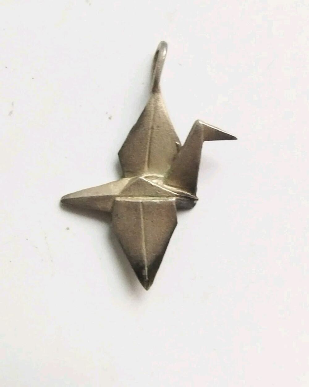Vintage 3D Origami Crane Bird Sterling Silver 925 Stamped Pendant Charm